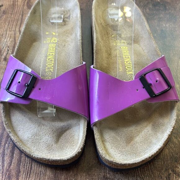 New Birkenstock Purple Shiny Madrid Patent leather 42/US 11 slide sandal shoe - Picture 2 of 7